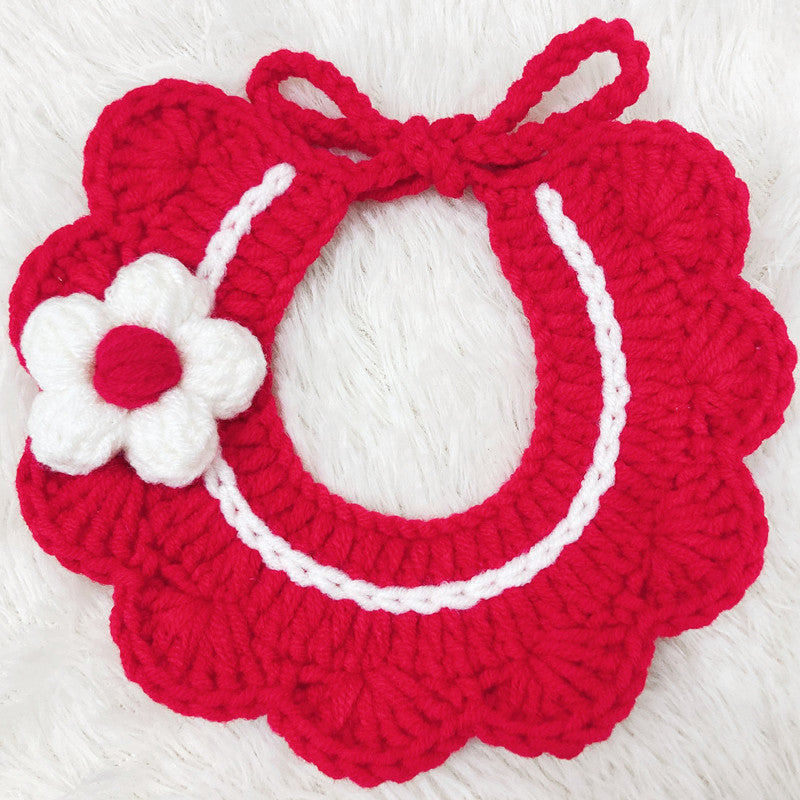 Pet Crochet Floral Cat Bibs Knitted Dog Collar Bandana Scarf