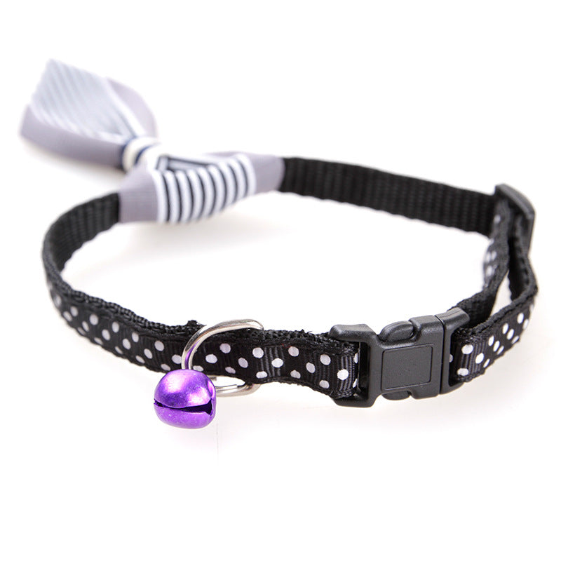 Pet Polka Dot Neck Collar With Bell Cat Stripe Neck Tie