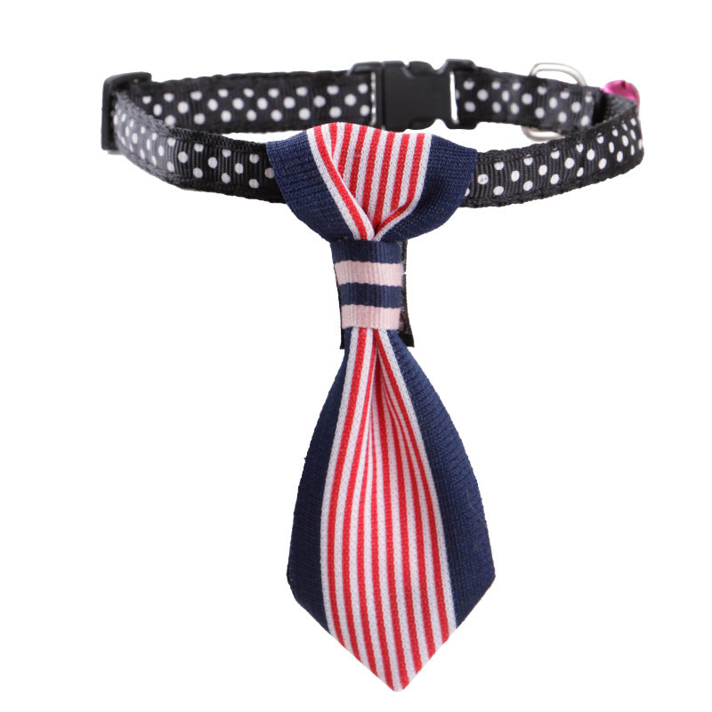 Pet Polka Dot Neck Collar With Bell Cat Stripe Neck Tie