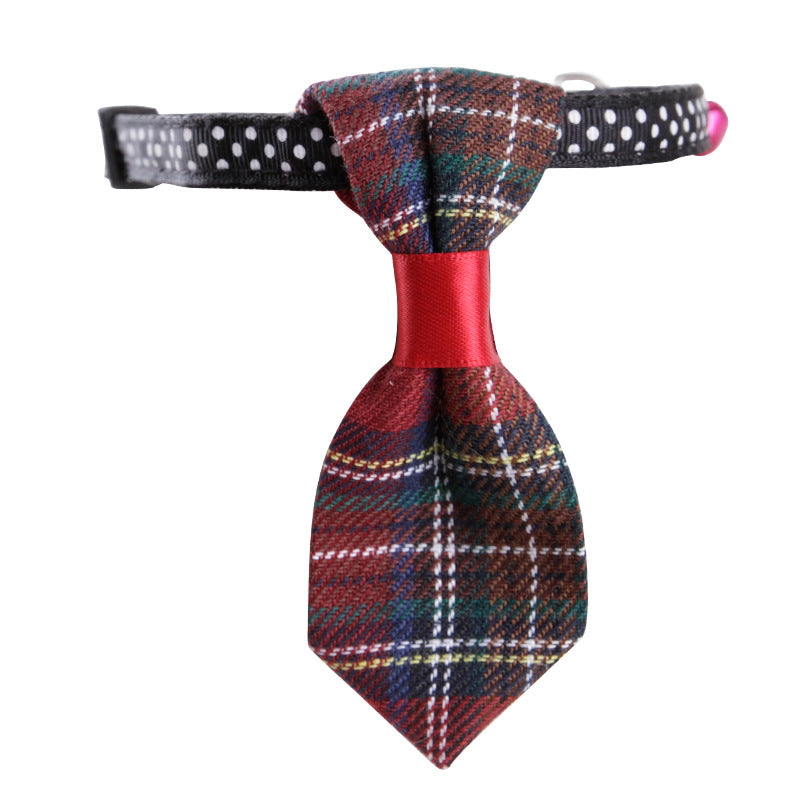 Pet Polka Dot Neck Collar With Bell Cat Stripe Neck Tie