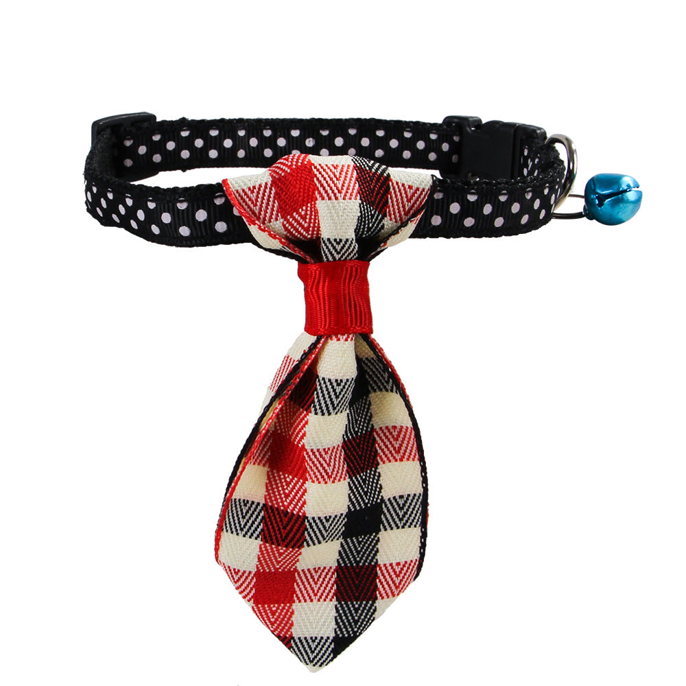 Pet Polka Dot Neck Collar With Bell Cat Stripe Neck Tie