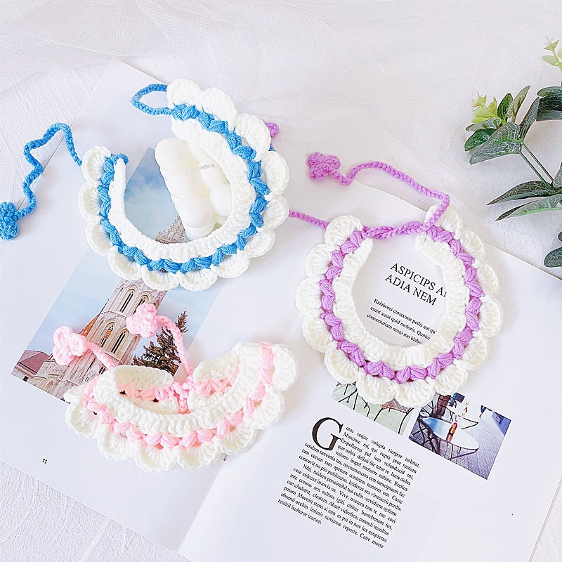 Pet Cat Crochet Flower Collars Bib