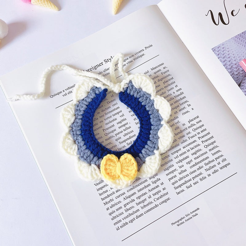 Pet Cute Bow Knot Crochet Cat Bibs Collar