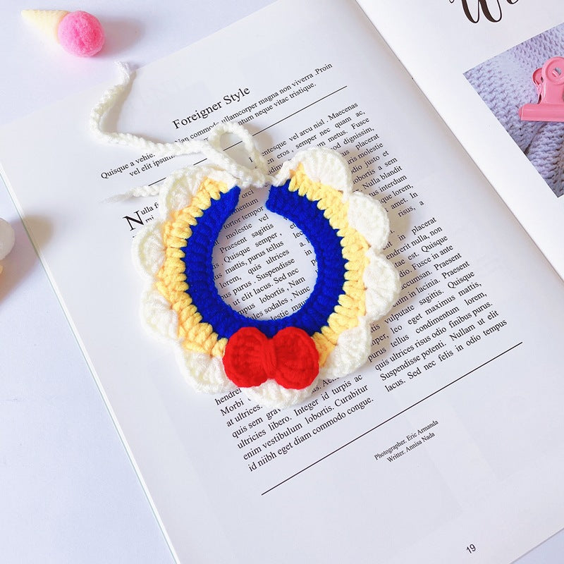Pet Cute Bow Knot Crochet Cat Bibs Collar