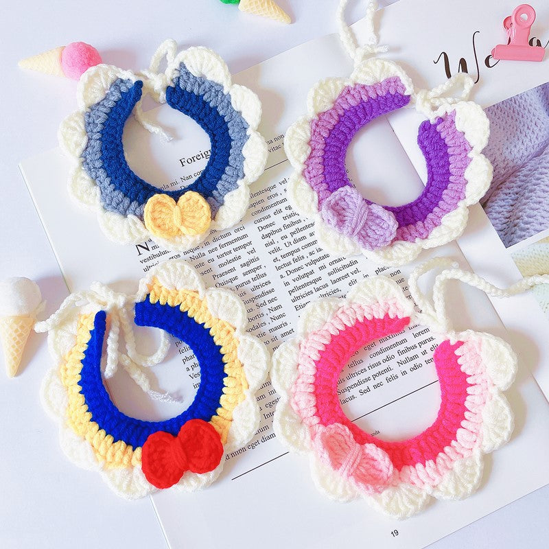 Pet Cute Bow Knot Crochet Cat Bibs Collar