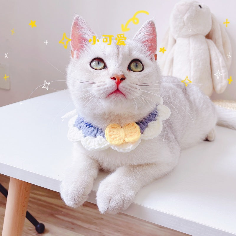 Pet Cute Bow Knot Crochet Cat Bibs Collar