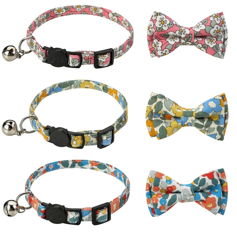 Floral Pet Bow Knot Cat Bow Tie Collars With Bell