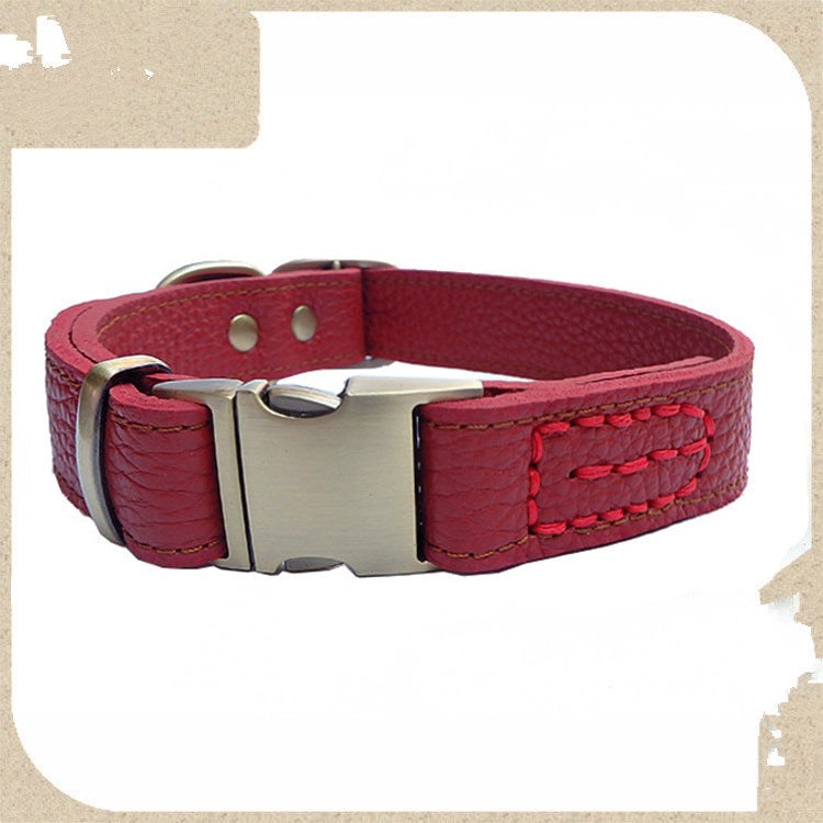Leather Pet Dog Heavy Duty Solid Color Collars