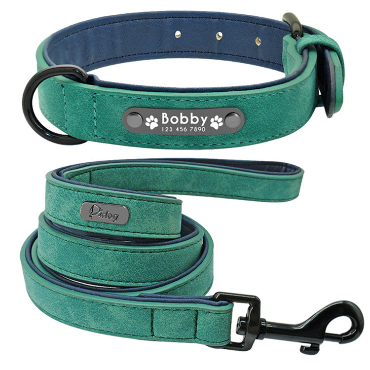 Customized Dogs Collars Personalized Padded Leather Collar With Walking Leash
