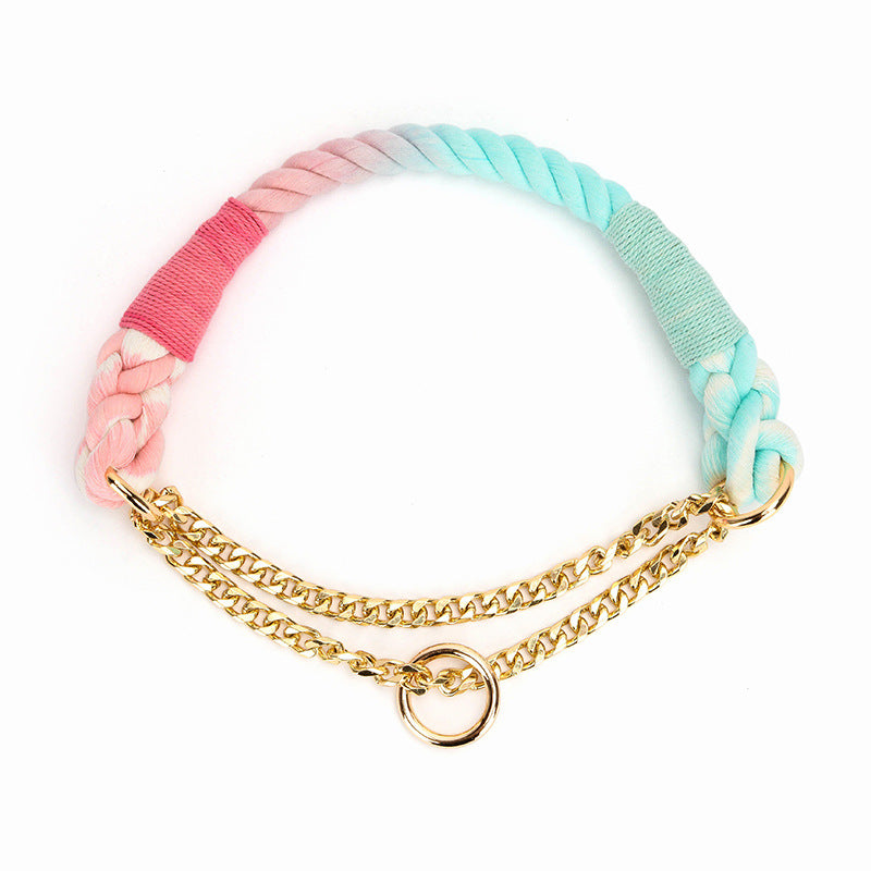 Dog Gradient Color Cotton Rope Collar