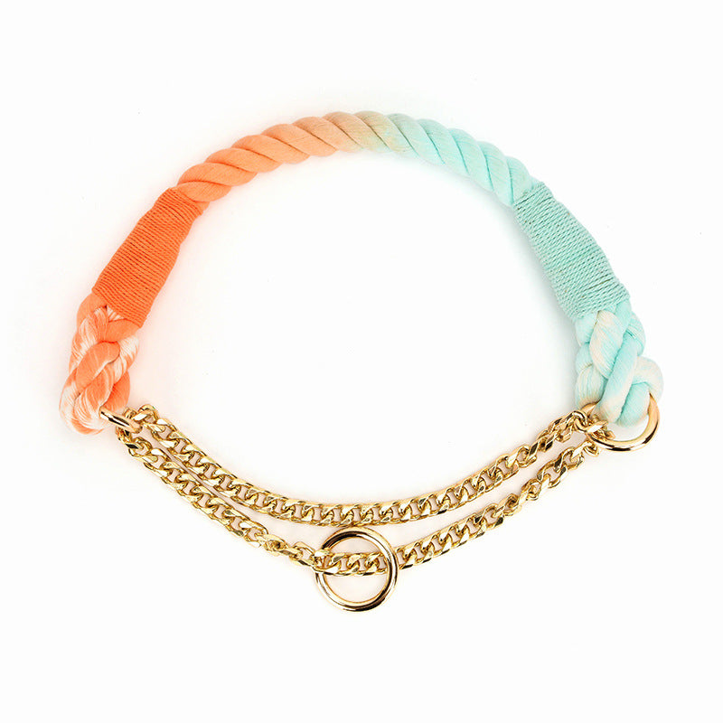 Dog Gradient Color Cotton Rope Collar