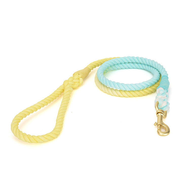 Pet Gradient Cotton Rope Leather Dog Collar Leash Traction Rope