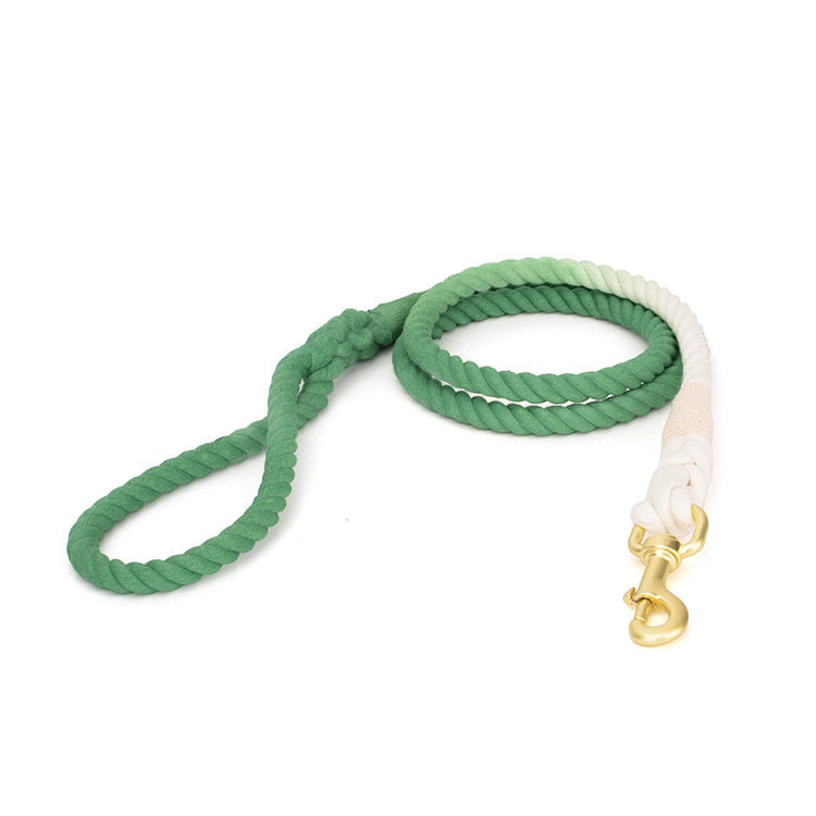 Pet Gradient Cotton Rope Leather Dog Collar Leash Traction Rope