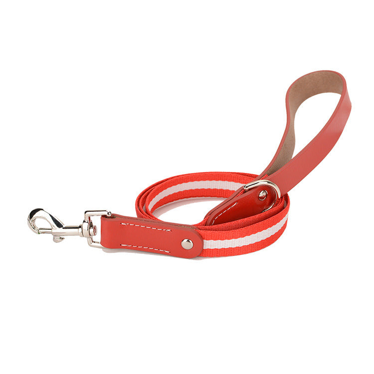 Pet Solid Color Leather Walking Leash Lead Dog Traction Rope
