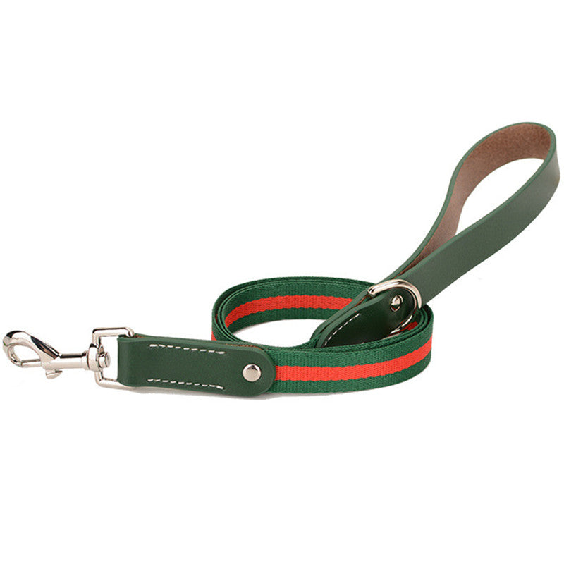 Pet Solid Color Leather Walking Leash Lead Dog Traction Rope