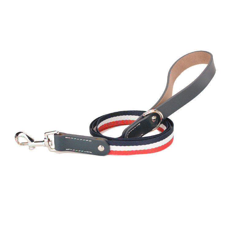 Pet Solid Color Leather Walking Leash Lead Dog Traction Rope
