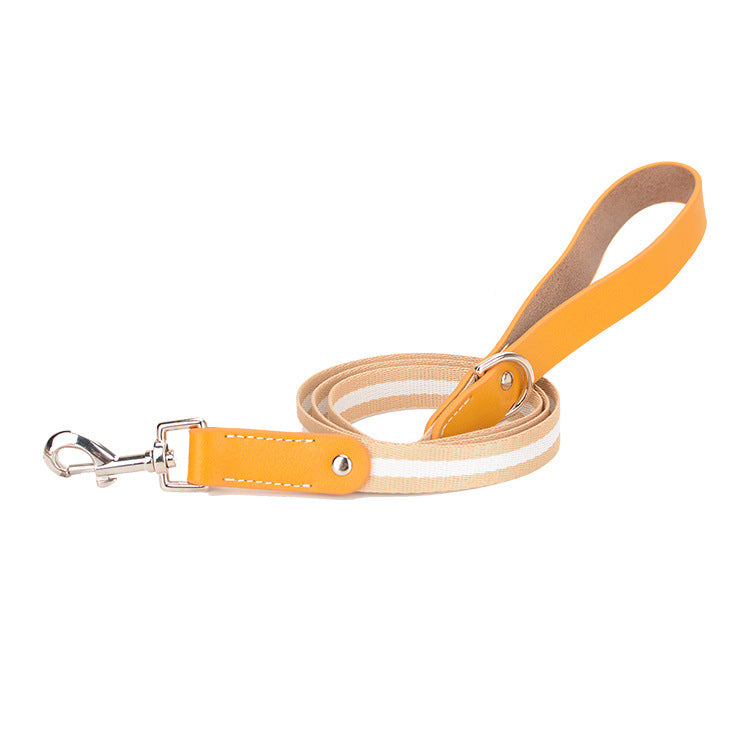 Pet Solid Color Leather Walking Leash Lead Dog Traction Rope