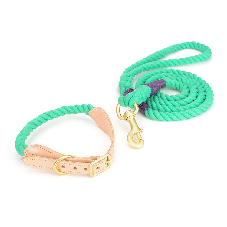 Premium Cotton Rope Dog Leash Collar Set