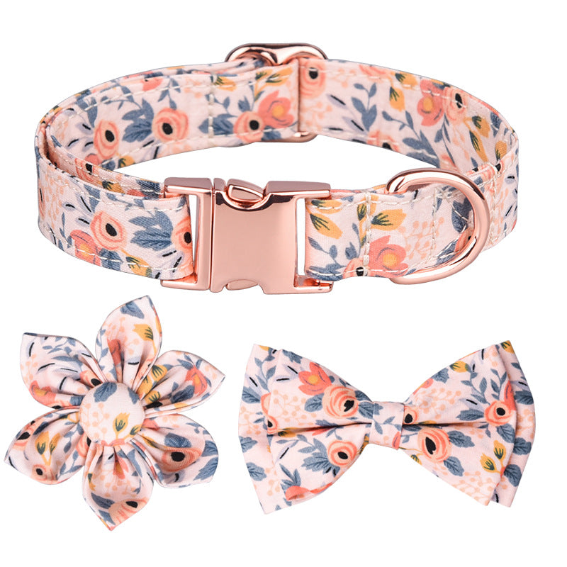 Floral Printed Cotton Dog Collar With Flower Bow Knot Decoration