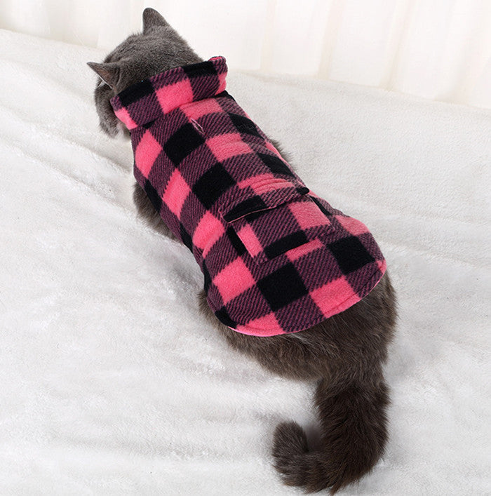 Pet Cat Winter Plaid Check Outfit Jumper Coat Vest