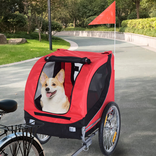 PawHut Foldable Pet Bike Trailer Dog Cat Travel Bicycle Carrier, Red - [[Product type]] | Buffy's
