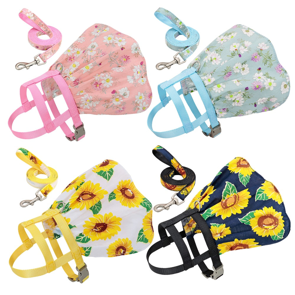 Cat Clothes Harness Leash Adjustable Floral Printed Pet Harness Vest Dress For Small Medium Dogs Cats & Chihuahua