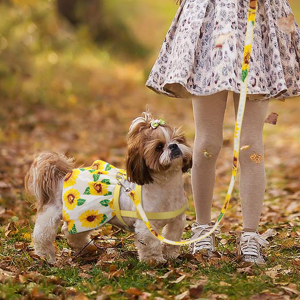 Cat Clothes Harness Leash Adjustable Floral Printed Pet Harness Vest Dress For Small Medium Dogs Cats & Chihuahua