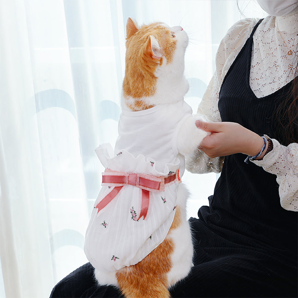Hoopet White Bowknot Cotton Princess Summer Spring Girl Cat Dog Dress Pets Clothes