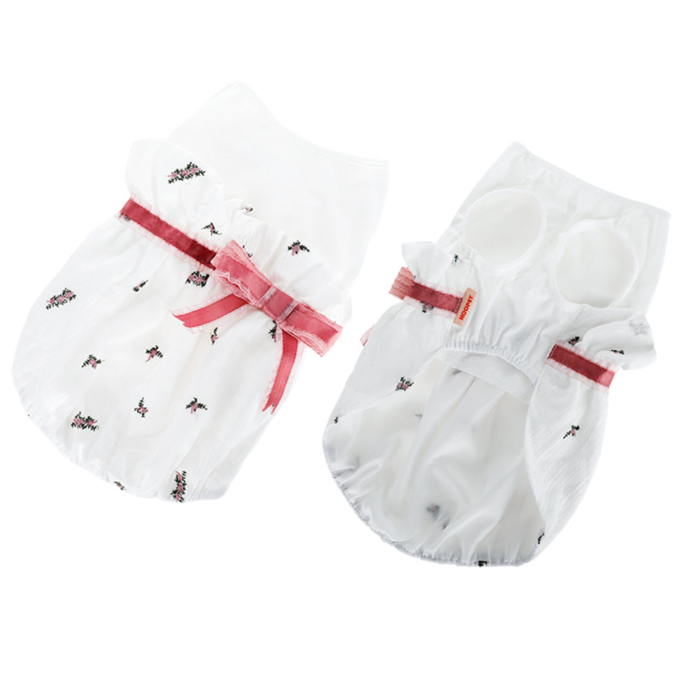 Hoopet White Bowknot Cotton Princess Summer Spring Girl Cat Dog Dress Pets Clothes