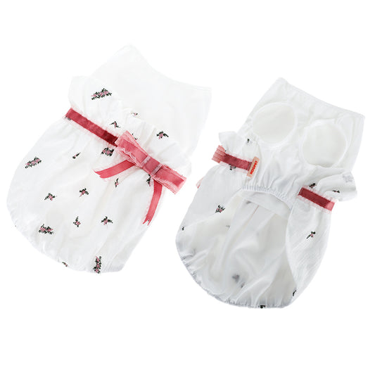 Hoopet White Bowknot Cotton Princess Summer Spring Girl Cat Dog Dress Pets Clothes