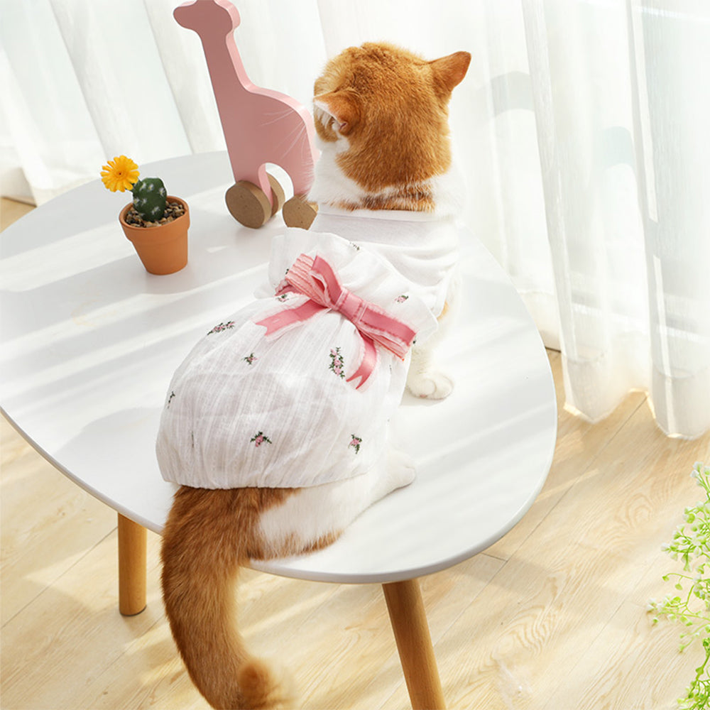 Hoopet White Bowknot Cotton Princess Summer Spring Girl Cat Dog Dress Pets Clothes