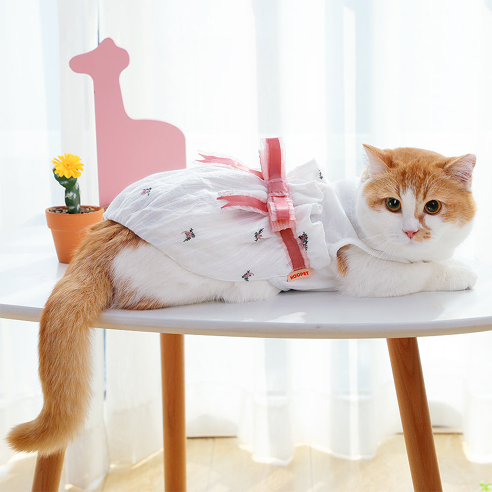 Hoopet White Bowknot Cotton Princess Summer Spring Girl Cat Dog Dress Pets Clothes