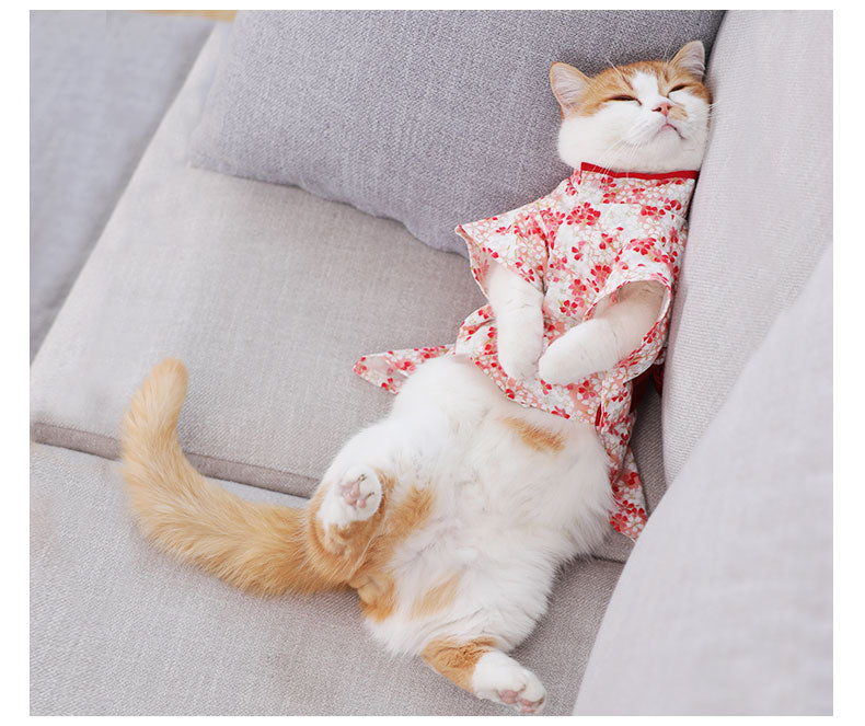 Sakura cat kitty Japan kimono spring summer thin style clothes fashion dresses