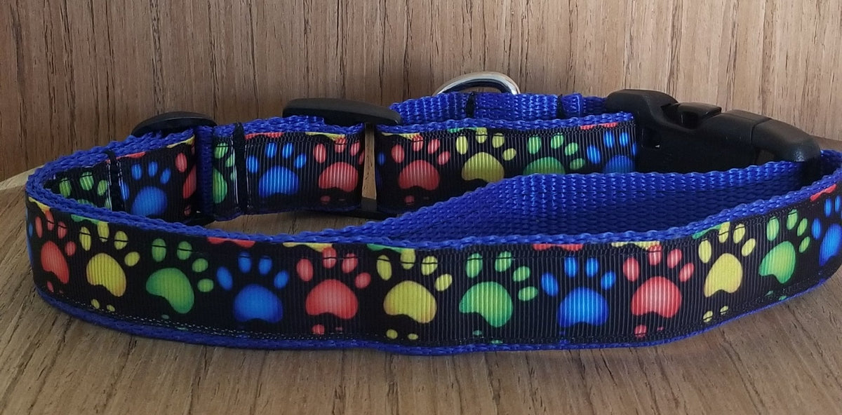 Collar/ Large/ Medium/ Rainbow Paw Prints on Blue - [[Product type]] | Buffy's