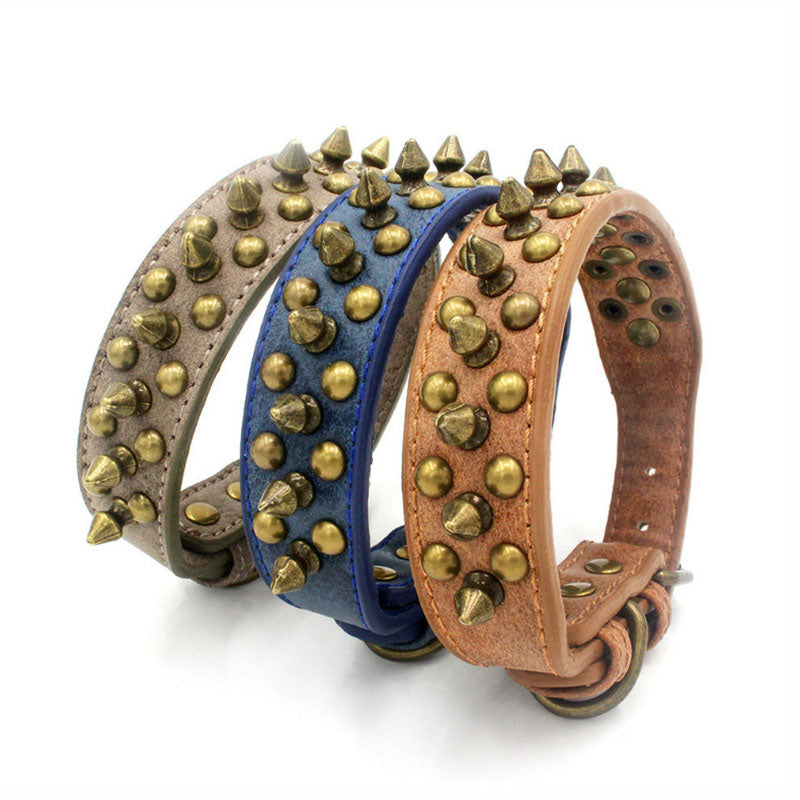 Adjustable Leather Spiked Studded Pet Dog Collars