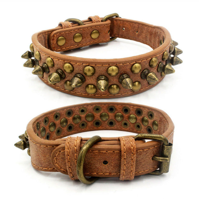 Adjustable Leather Spiked Studded Pet Dog Collars