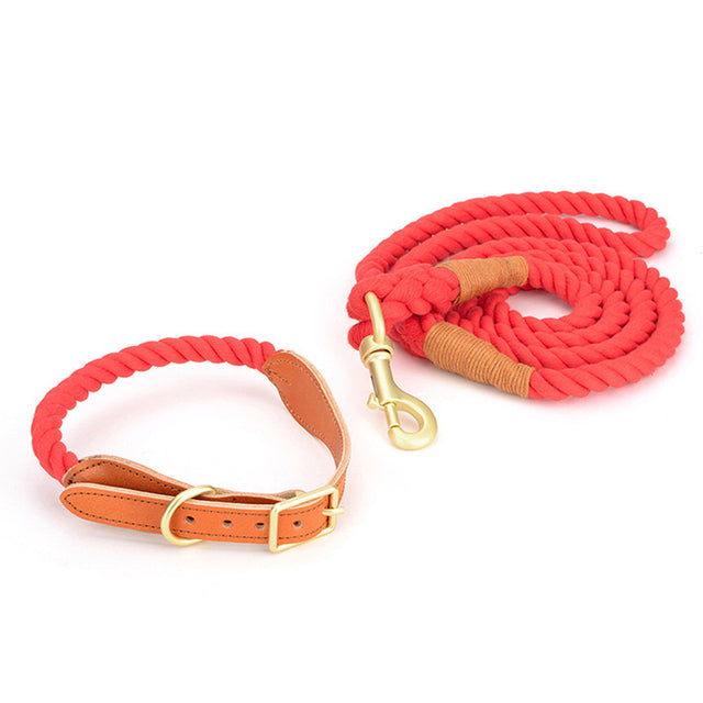 Premium Cotton Rope Dog Leash Collar Set