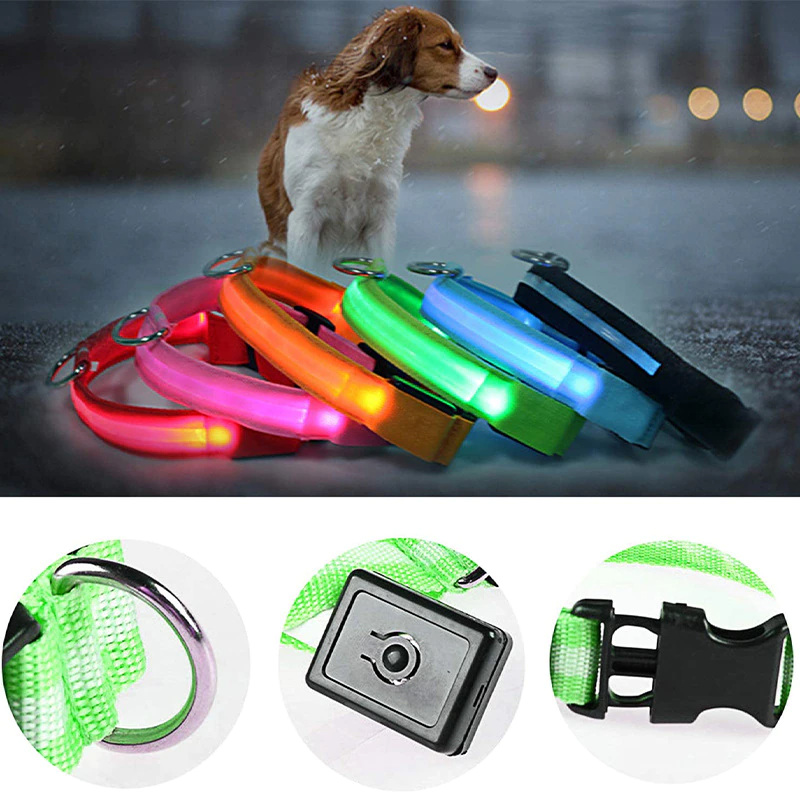 LED Adjustable Dog Collar Blinking Flashing Light Up Glow Pets Safety - [[Product type]] | Buffy's