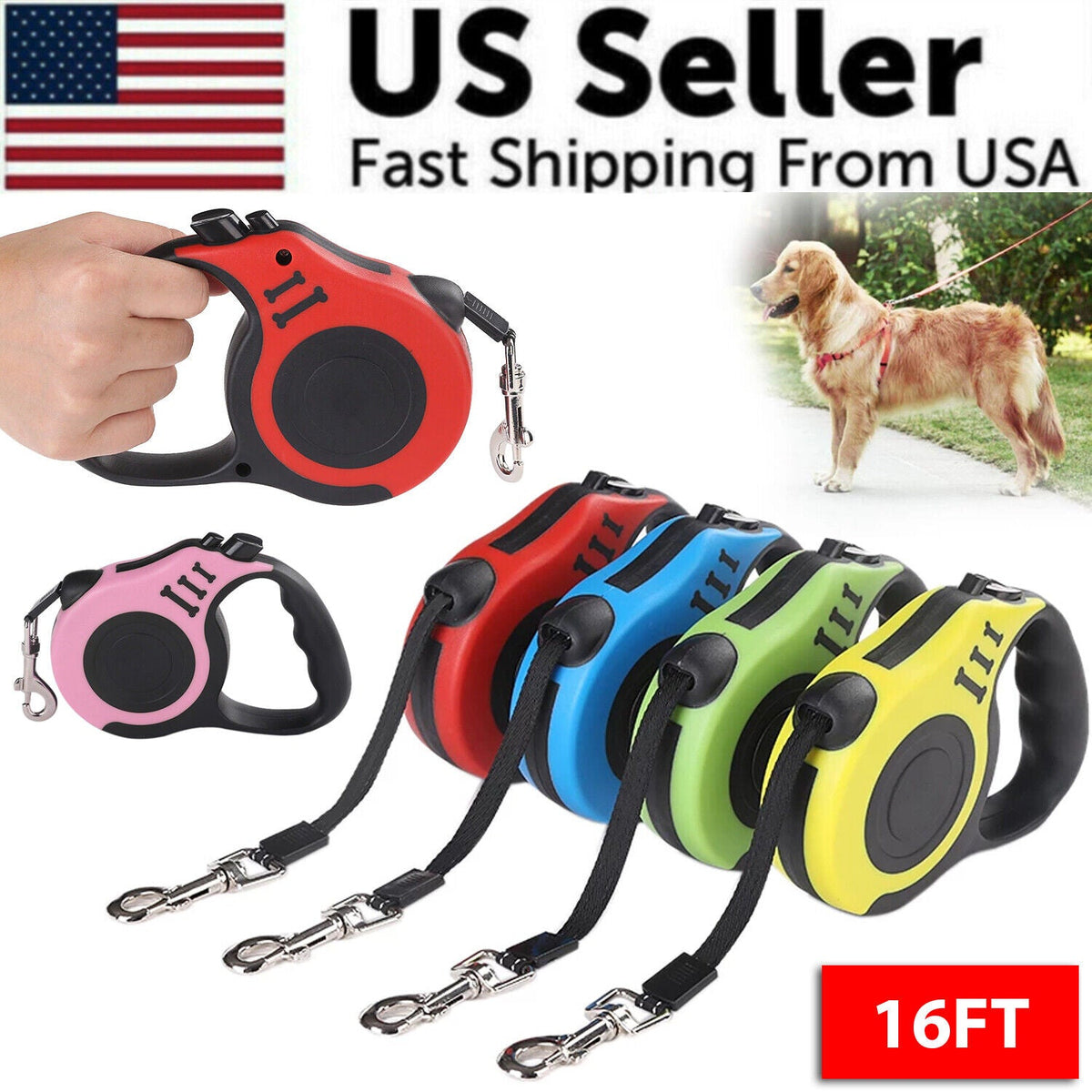 16.5FT Automatic Retractable Dog Leash Pet Collar Automatic Walking - [[Product type]] | Buffy's