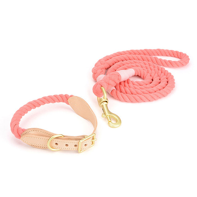 Premium Cotton Rope Dog Leash Collar Set