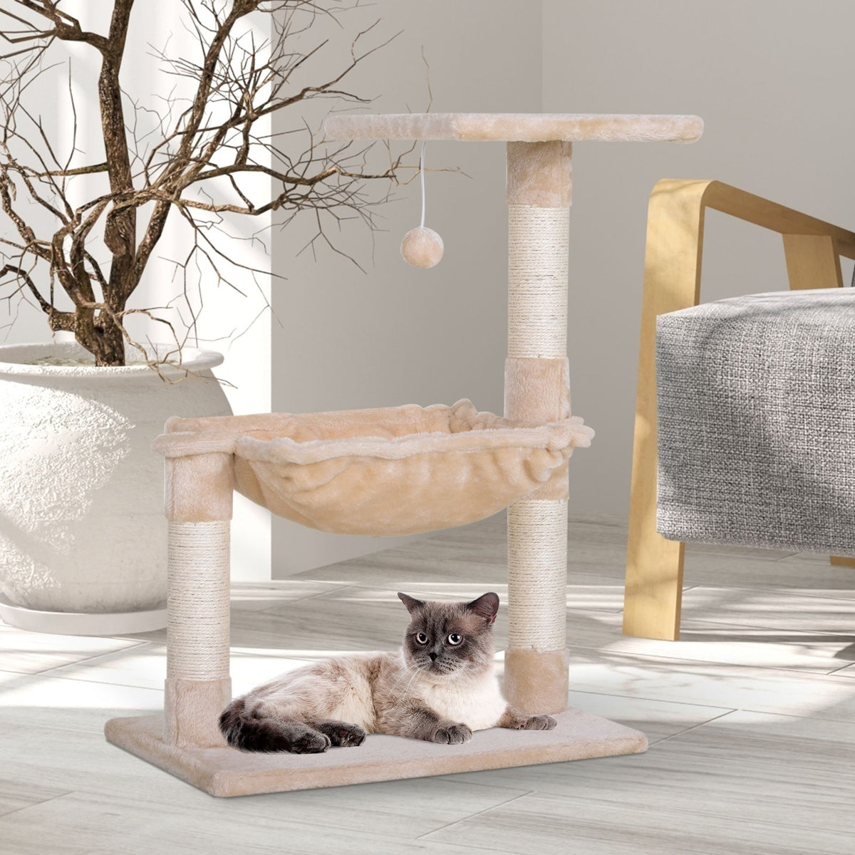 PawHut Cat Tree Hammock with Natural Sisal Scratching Post - [[Product type]] | Buffy's