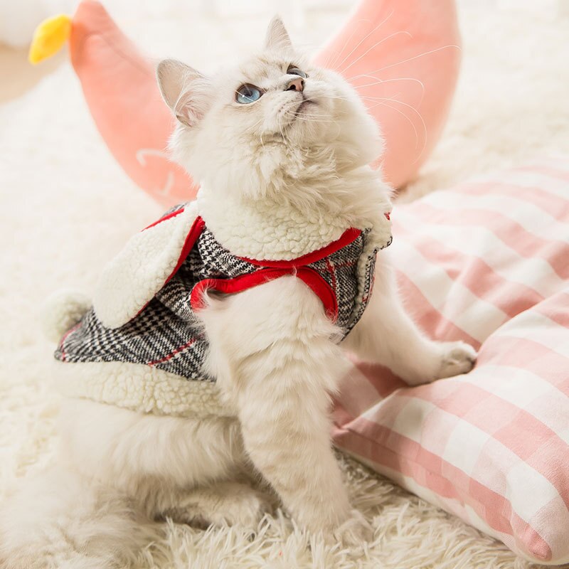 Cat Clothes Lamb Velvet Check Vest Warm Pet Outfit