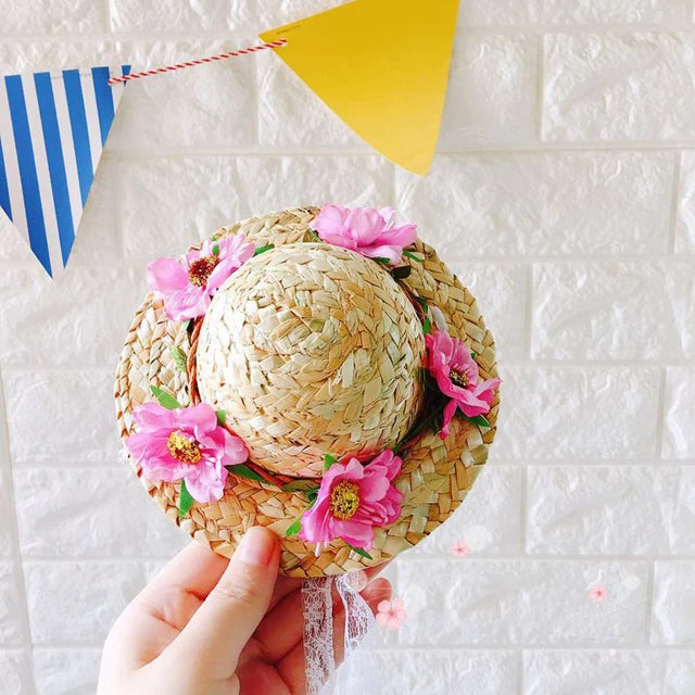 9cm Spring Sunflower Floral Cat Straw Hat