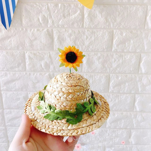9cm Spring Sunflower Floral Cat Straw Hat