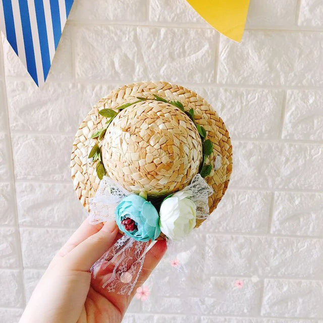 9cm Spring Sunflower Floral Cat Straw Hat