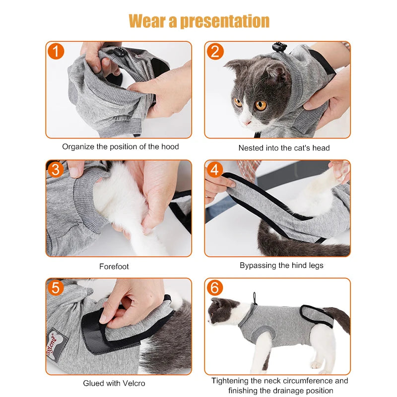 Cat Recovery Outfit Clothes Vest Jumper E-Collar