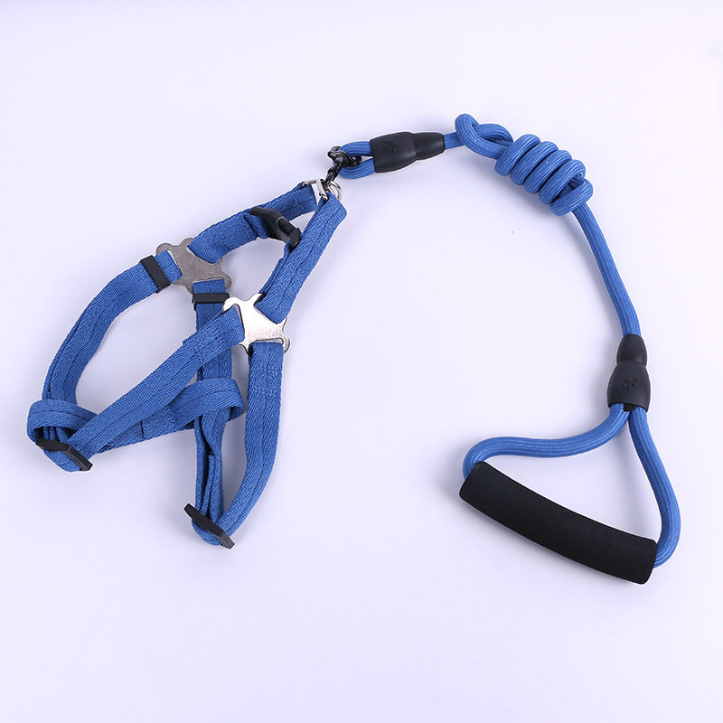 Solid Color Pet Adjustable Chest Strap Harness Leash With Collar Set