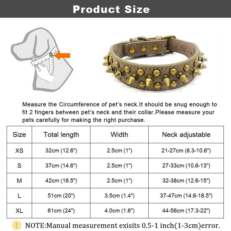 Adjustable Leather Spiked Studded Pet Dog Collars