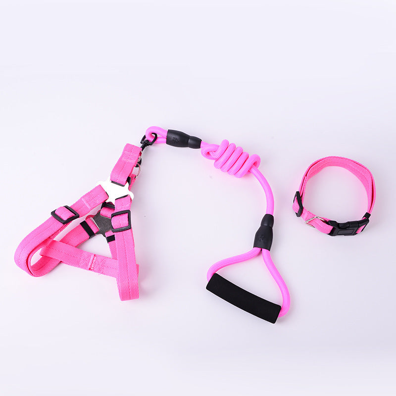 Solid Color Pet Adjustable Chest Strap Harness Leash With Collar Set