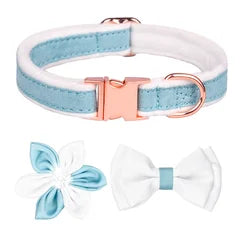 Dog Collar With Six-petal Flower Bowknot Velvet Collar